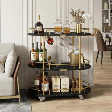 Bar Cart with Wine Rack and Glass Holder, 4-Tier Modern Serving Cart on Wheels, Mobile Liquor Cabinet & Coffee