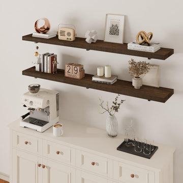 60 Inch Long Wall Shelves, Long Floating Shelf for Wall Set of 2, Walnut Large Wall Mounted Shelves with Metal