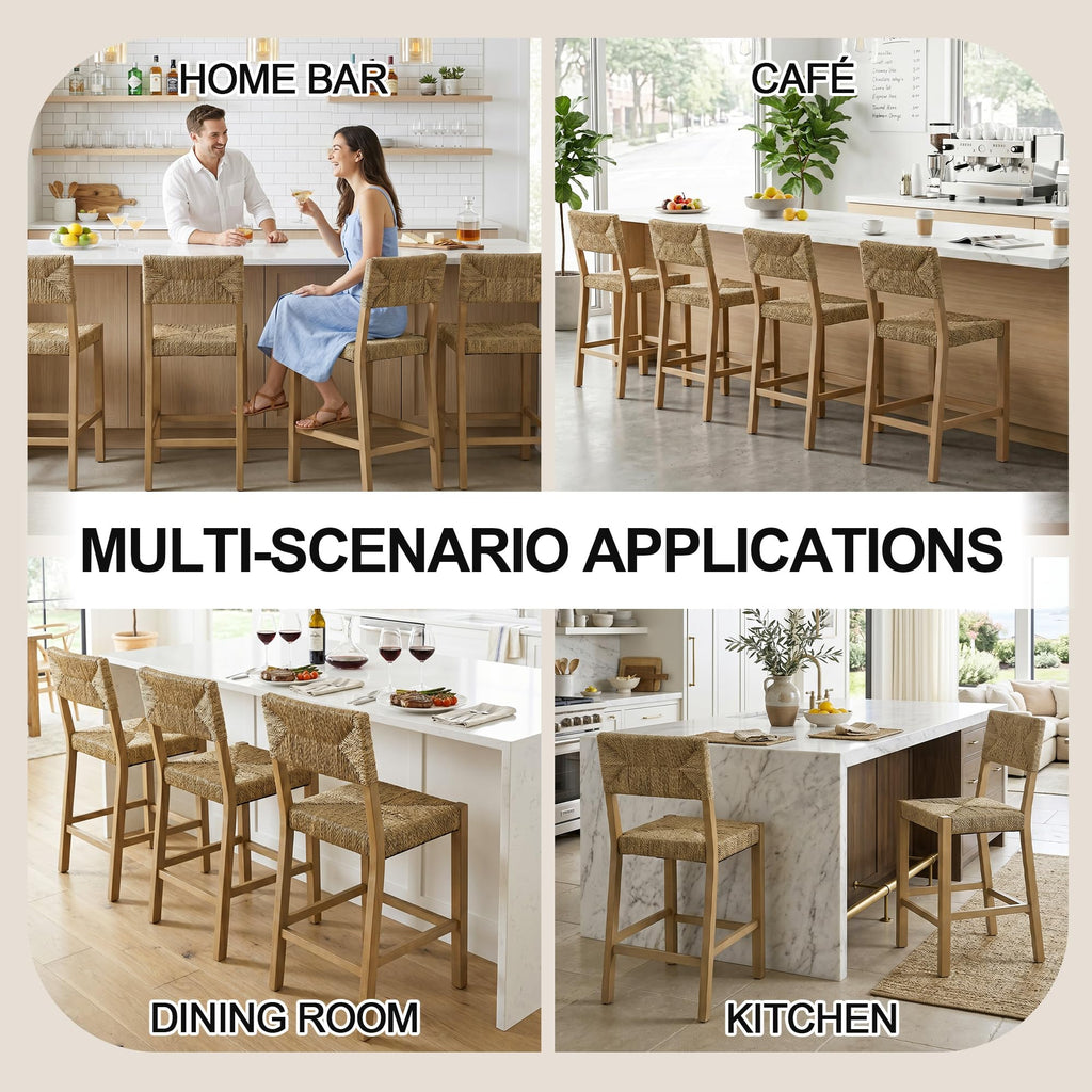 Rattan Bar Stools Set of 4, 24'' Bohemian Counter Height Stools