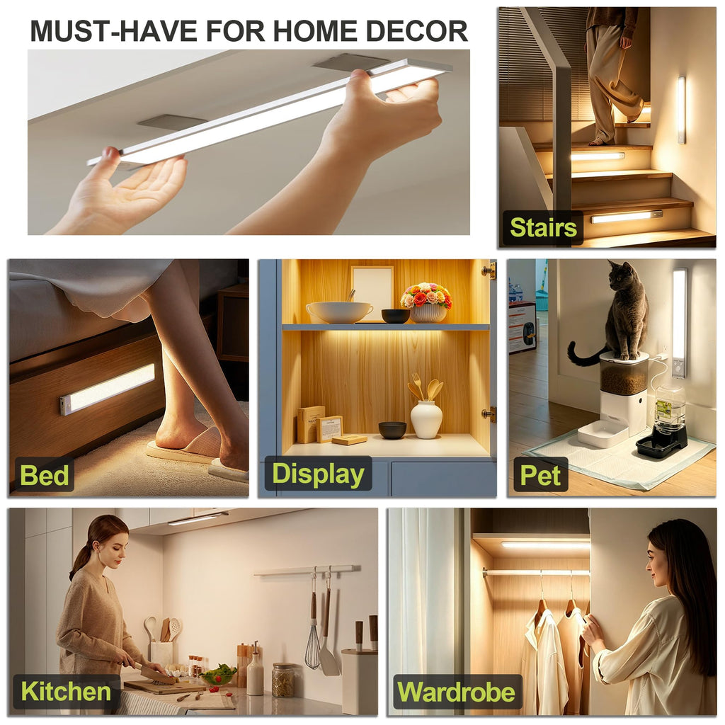 2 Pack Under Cabinet Lighting, 12in Rechargeable Motion Sensor Light Indoor