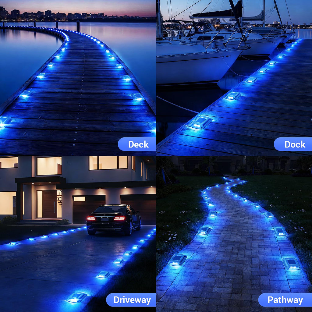 Solar Dock Lights Outdoor 6 Pack, IP68 Waterproof Driveway Deck Light, Blue