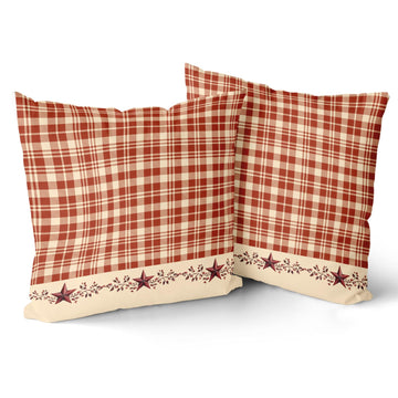 Red Plaid and Stars Throw Pillow Covers 20x20 Inch Set of 2