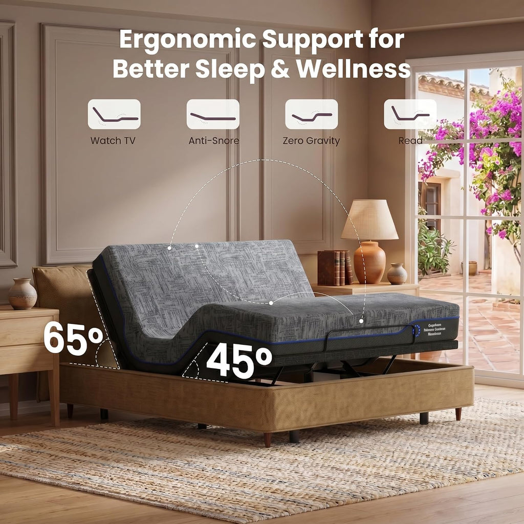 Split King Adjustable Bed Frame,Electric Adjustable Bed Base with Remote Quiet Adjustable Base Zero Gravity Bed - Set of 2