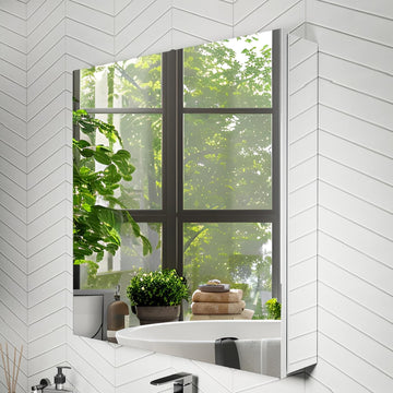 24x26 Inch Recessed Medicine Cabinet with Mirror, Aluminum Medicine Cabinet Mirror, Recessed or Surface Mount with 2