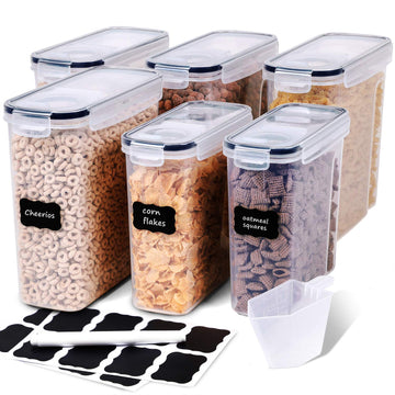 Cereal Containers Storage Set - 6 Piece Airtight Large Dry Cereal Storage Containers(4 * 4L+2 * 2.5L), BPA Free