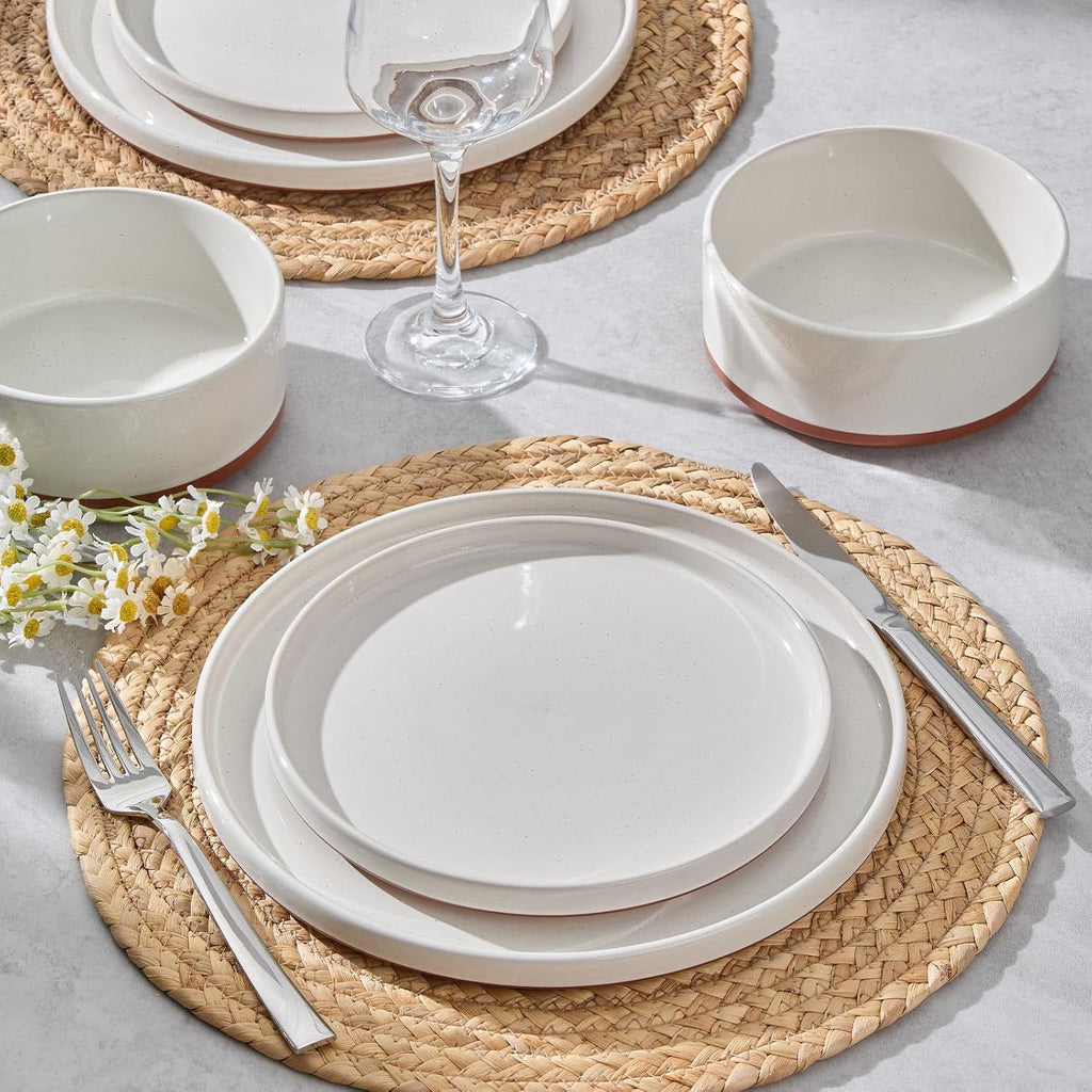 Plates and Bowls Sets, 12 Pieces Stoneware Dinnerware Set for 4, Modern Kitchen Dinner Set Ceramic Dishware Dishes Set