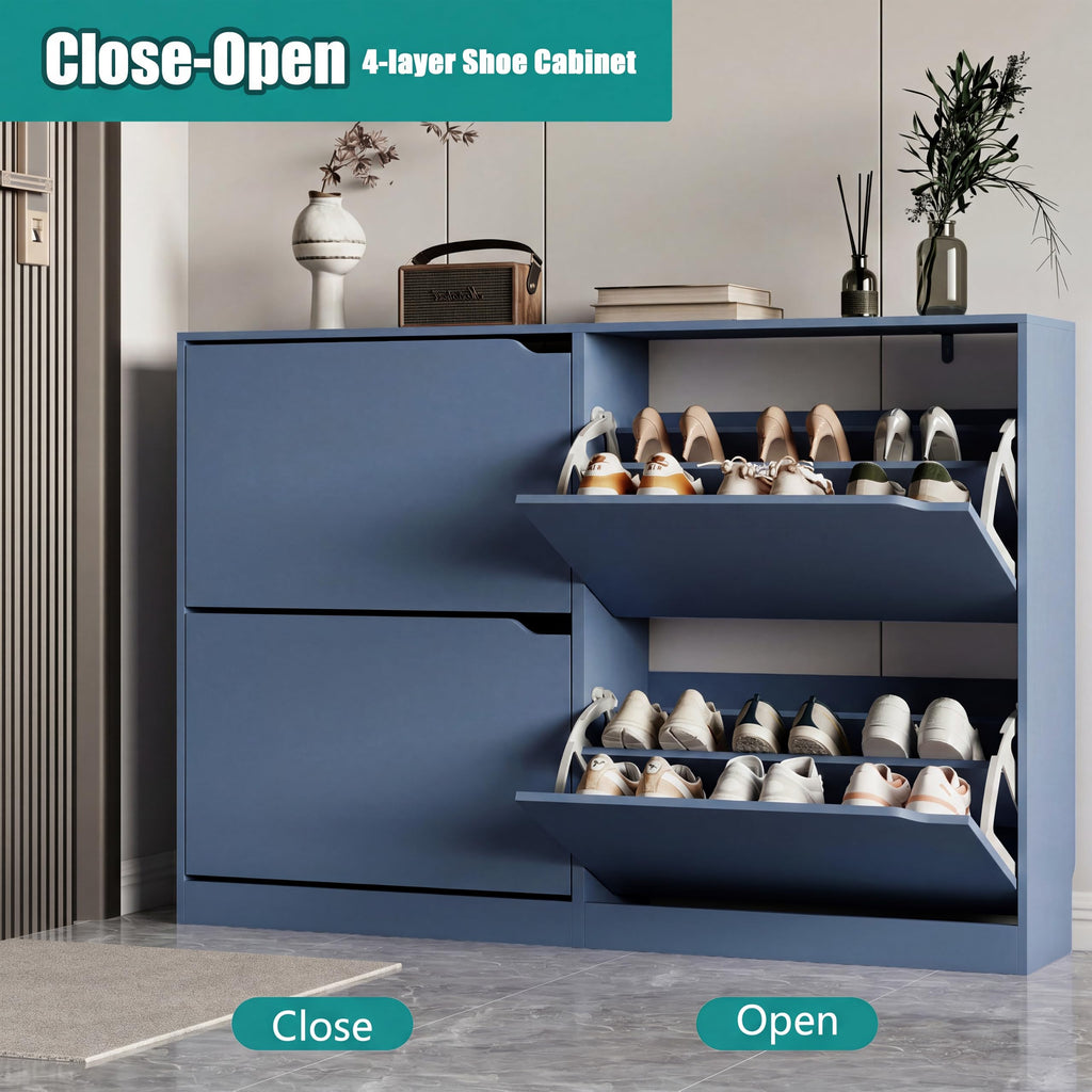 Shoe Storage Cabinet with 4 Flip Drawers, Sturdy Wood Hidden Shoe Storage, Freestanding Narrow Slim Shoe Organizer