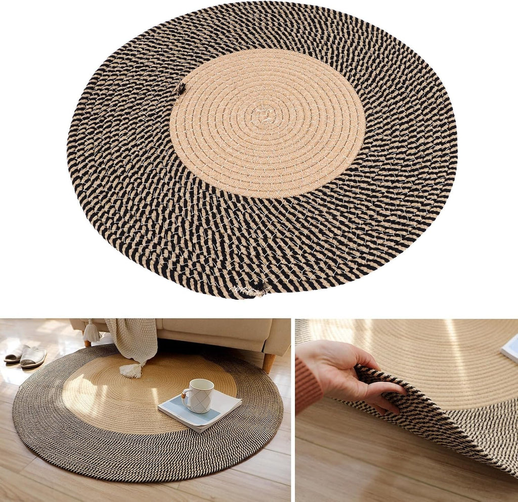 Round Jute Rug Reversible Retro Nordic Circle Carpet (45cm
