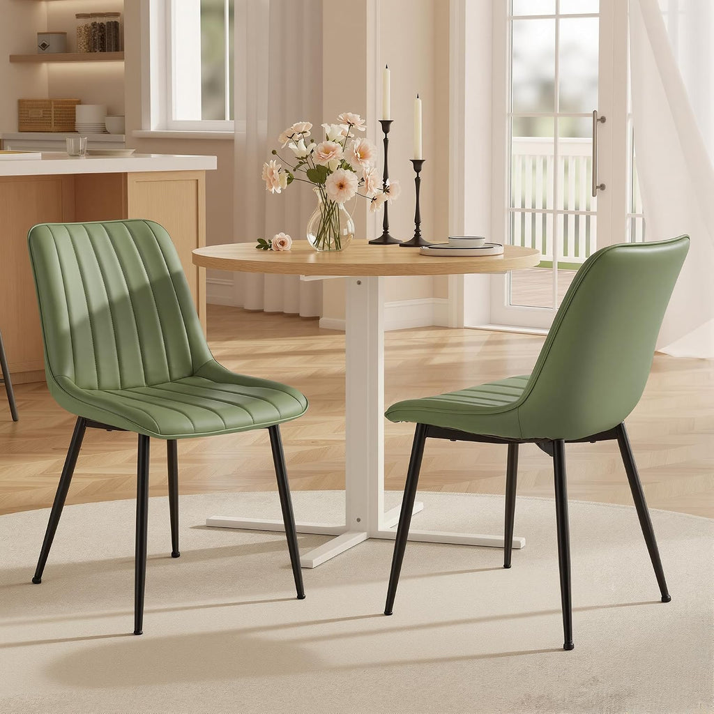 Dining Chairs Set of 2, Upholstered Kitchen Chairs, Synthetic Leather, Max. Load 264 lb, Steel Legs, Curved Backrest