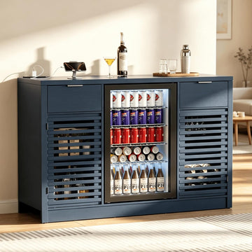 53.1" Coffee Bar Cabinet with Fridge Space and Power Outlets (Blue) | Mini Fridge Bar Cabinet, Wine Bar Cabinet with