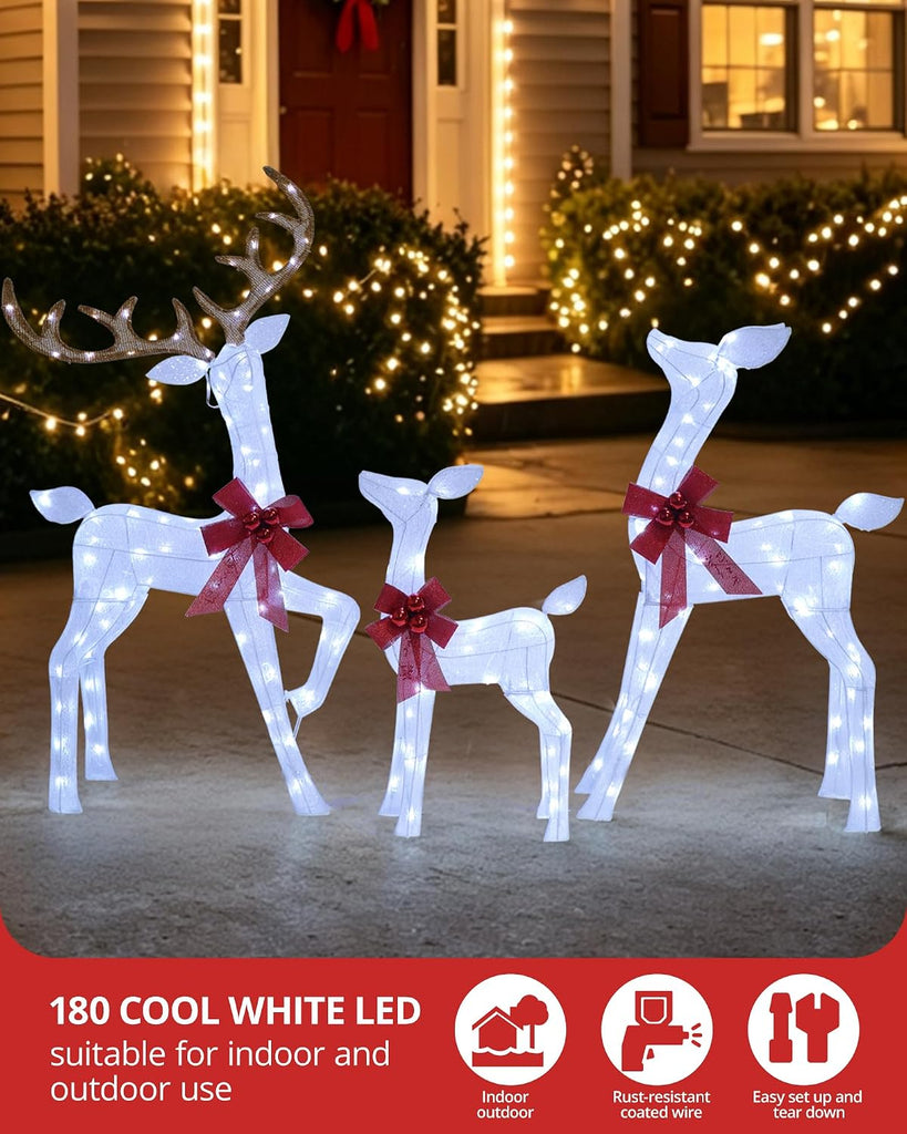 4.3FT 3 Piece Large 3D Lighted Outdoor Christmas Deer Family Set