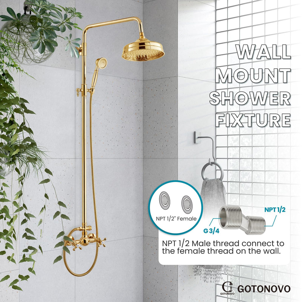 Exposed Shower System Wall Mount,Polish Gold,Metal Handheld