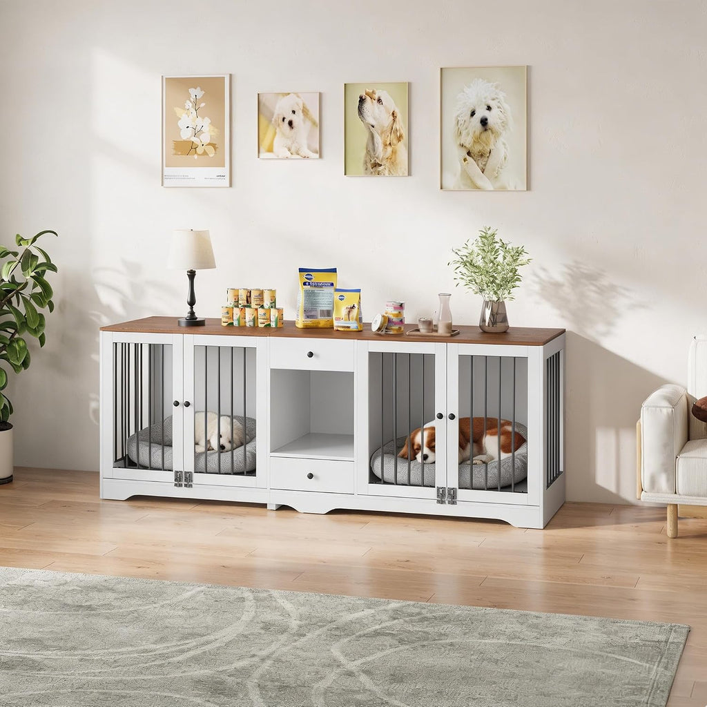 Dog Crate Furniture for 2 Dogs, Dog Crates for Large Dogs, White