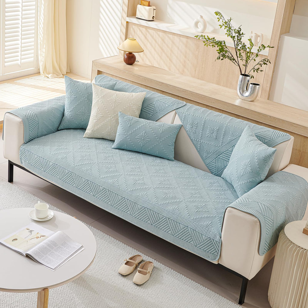 Boho Cotton Quilted Sofa Couch Cover Washable Soft Non Slip Sectional Couch Covers Floral Embroidery Sofa Slipcover