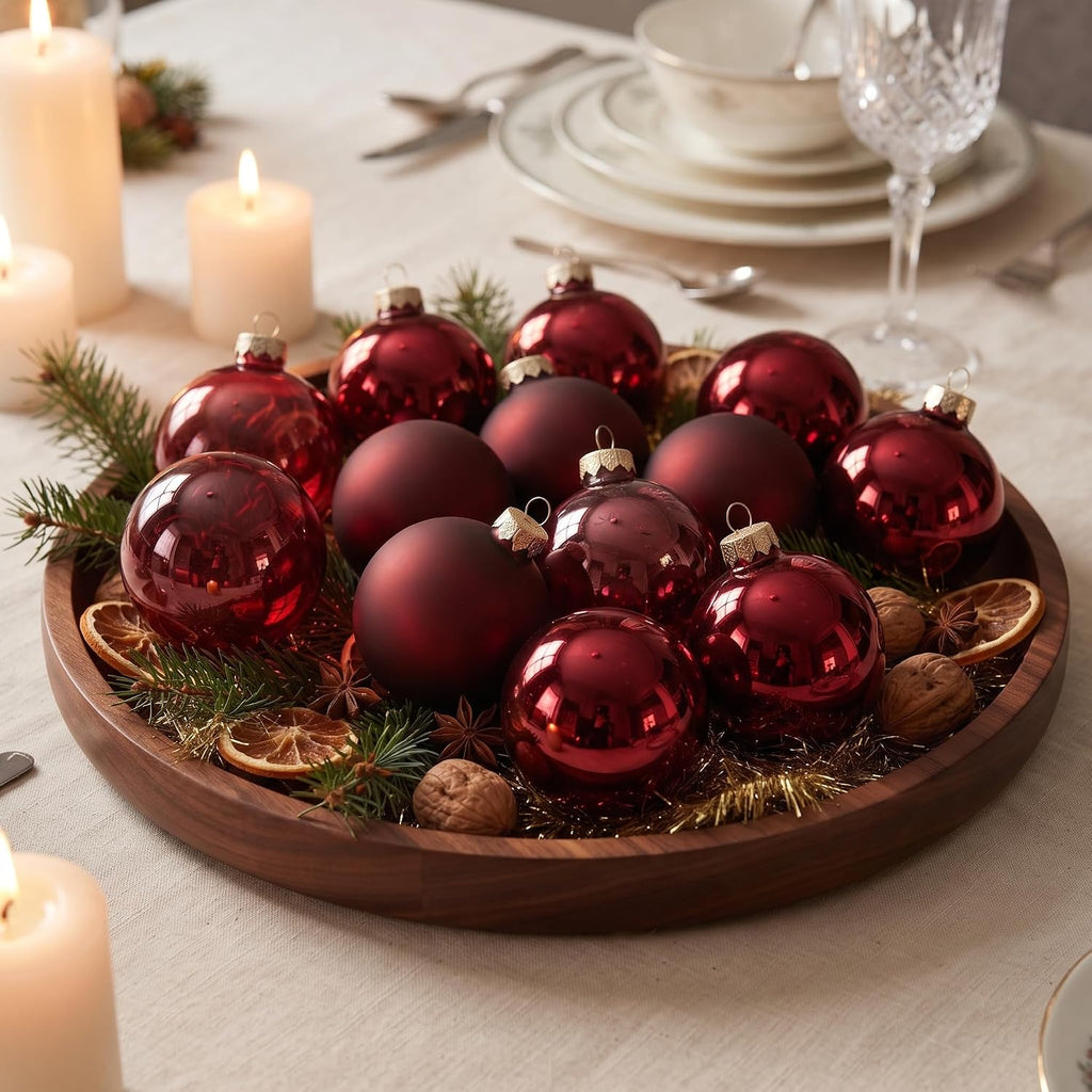 12Pcs Burgundy Red Glass Christmas Balls Ornament for Tree, 2.36''