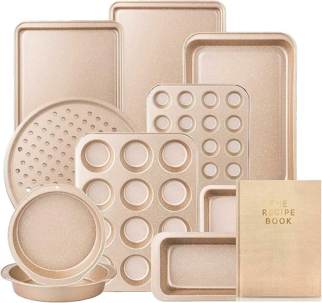 11 Piece Pan Set | Nonstick & Non Toxic Bakeware Sets Set | Carbon Steel Supplies Include Notebook, Cookie Sheets