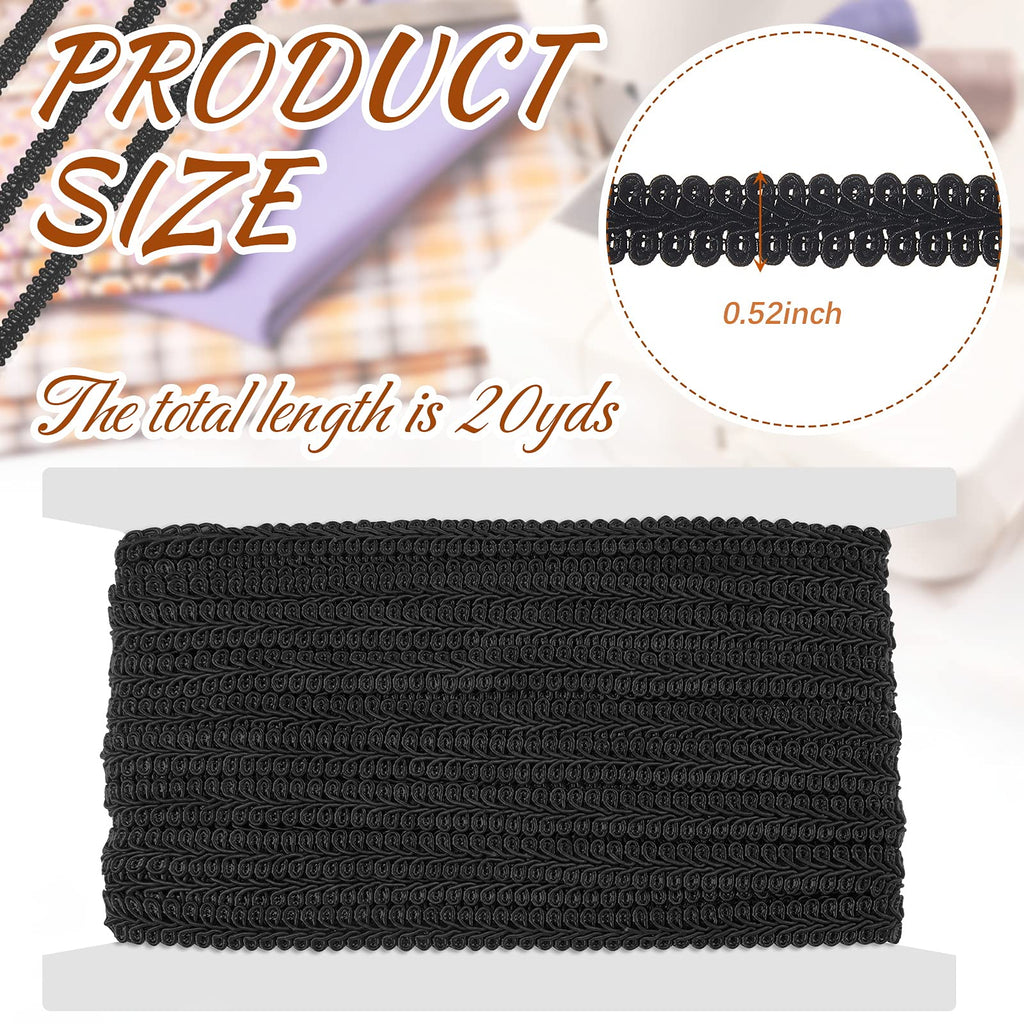 Gimp Braid Trim 1/2 Inch 20 Yard Gimp Braid Trim Decorative, Black