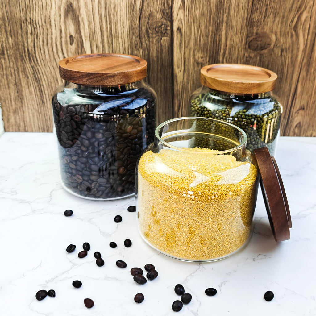 1PC Glass Storage Jars with Airtight Lids, 64 fl oz (1900ml) coffee container with Wooden Lid, Glass Pantry Canister