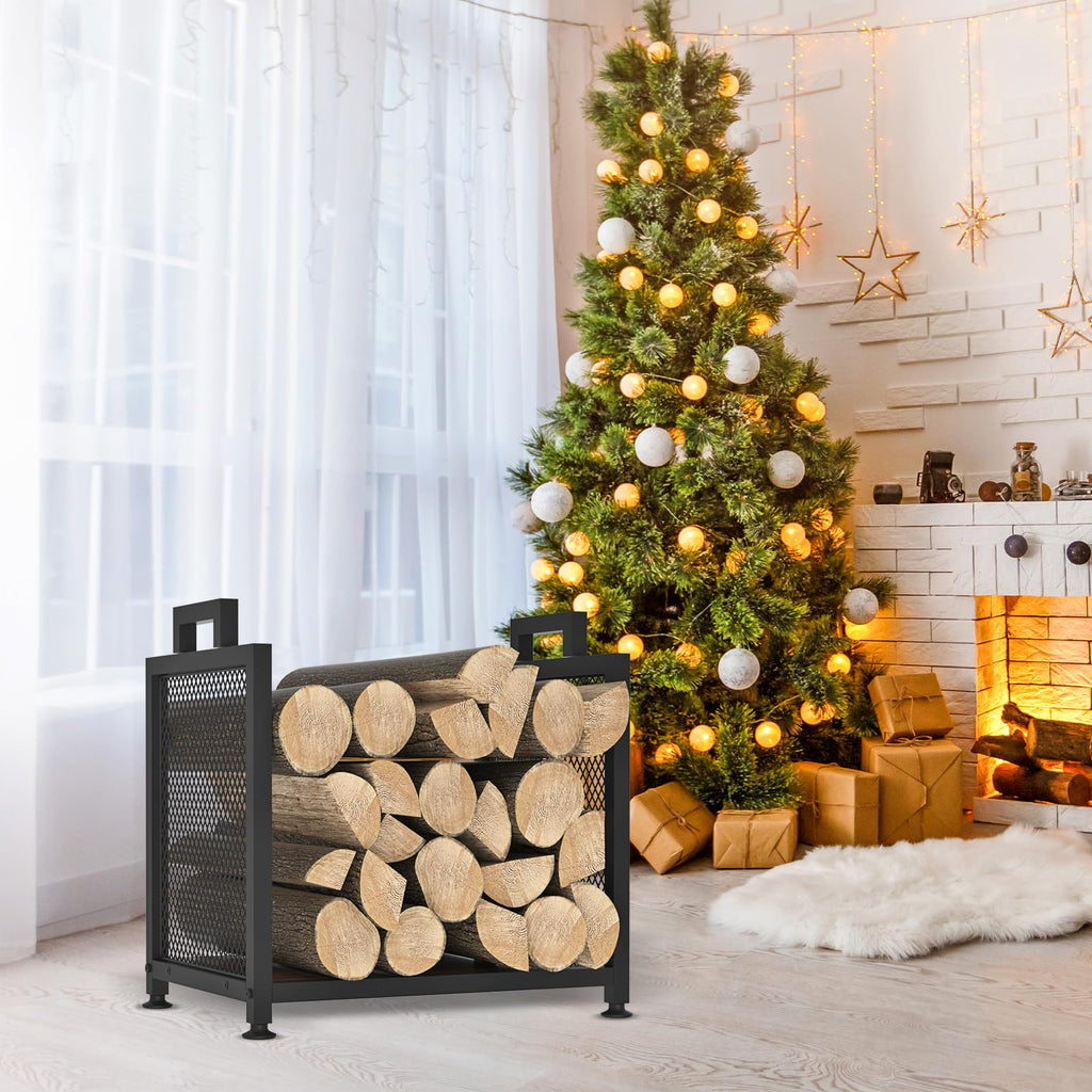 Firewood Rack for Indoor, Heavy Duty Fire Wood Racks Holder, 17.32" Metal Wood Storage Log Holder with Leather