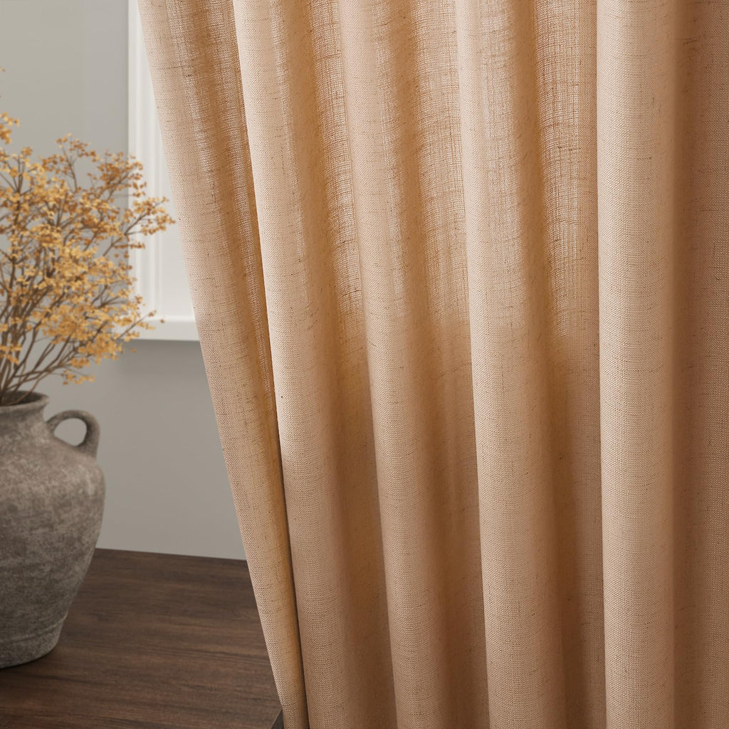 Camel Linen Curtains 84 Inches Long Back Tab Light Filtering Privacy Semi Sheer Drapes Modern Farmhouse Decor Camel