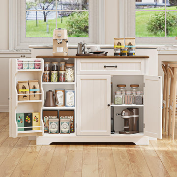 Kitchen Coffee Bar Cabinet with Storage, White and Rustic