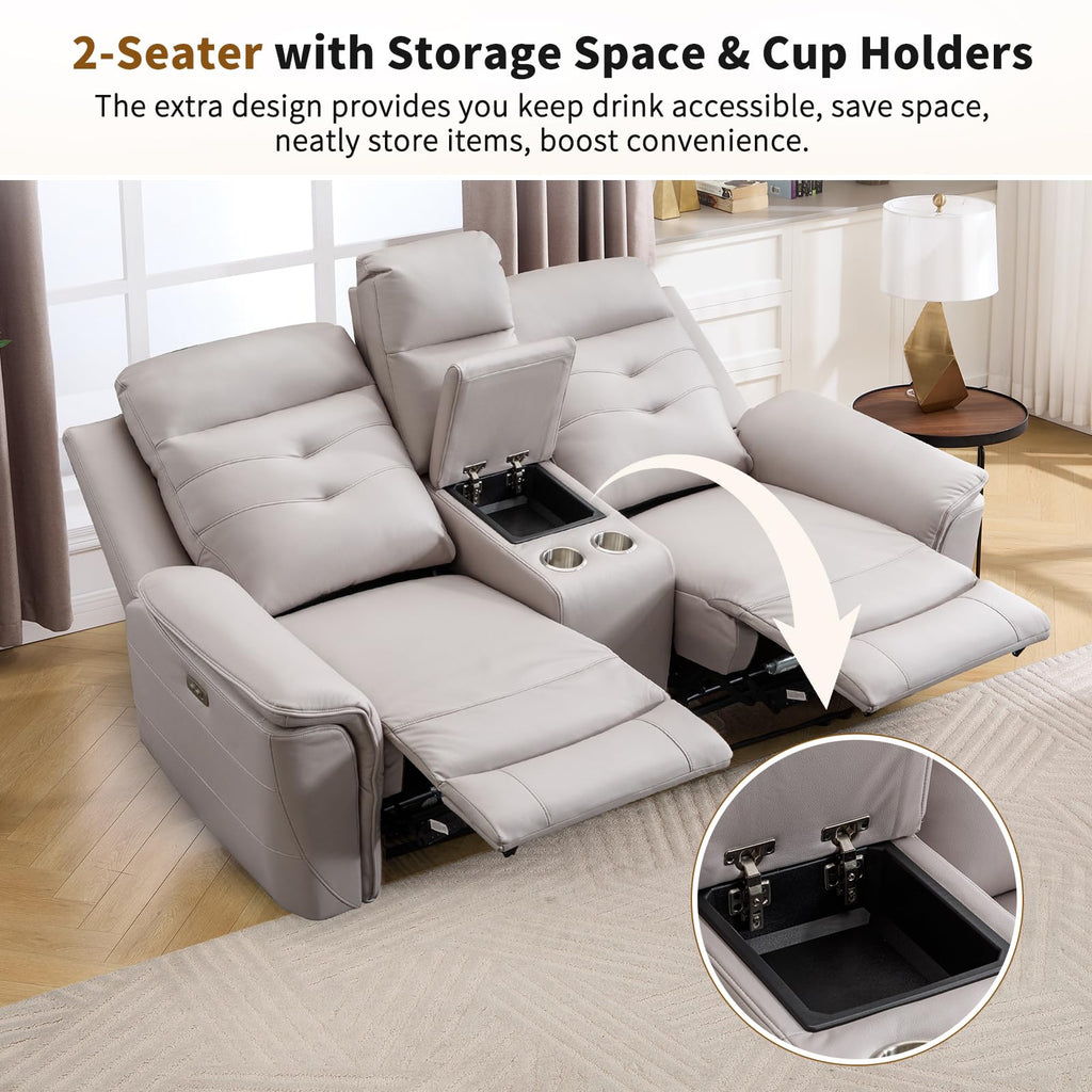 3-Piece Faux Leather Power Recliner Sofa Set with USB&Type-C Charging Ports, Include 2 Single Recliner Chairs and