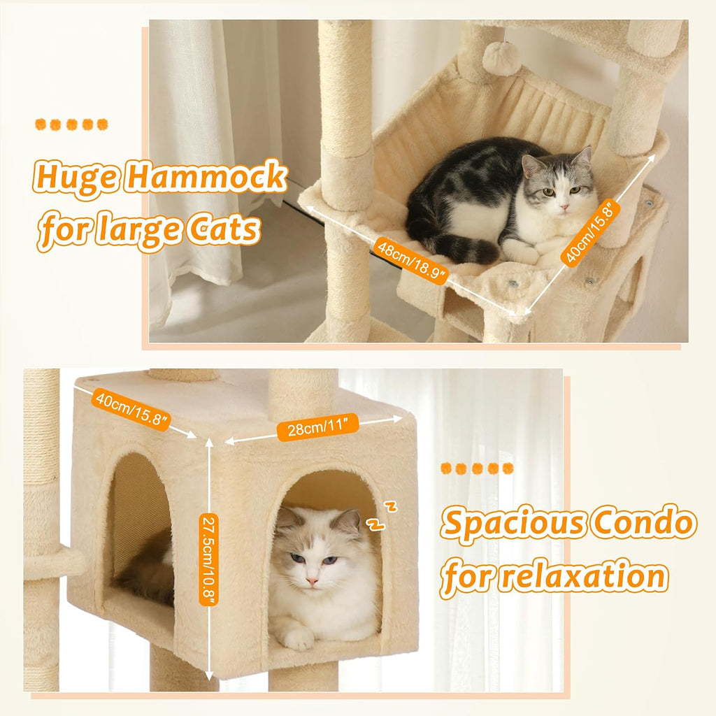 Floor to Ceiling Cat Tree Dual Posts, Adjustable Height 88.9-109"