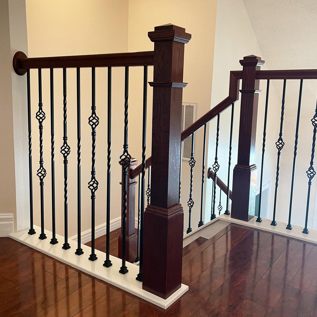 Stair Parts - Single Twist Iron Balusters (Box of 5) 1/2" Single Twist Square Metal Spindles (Real Satin Black NOT