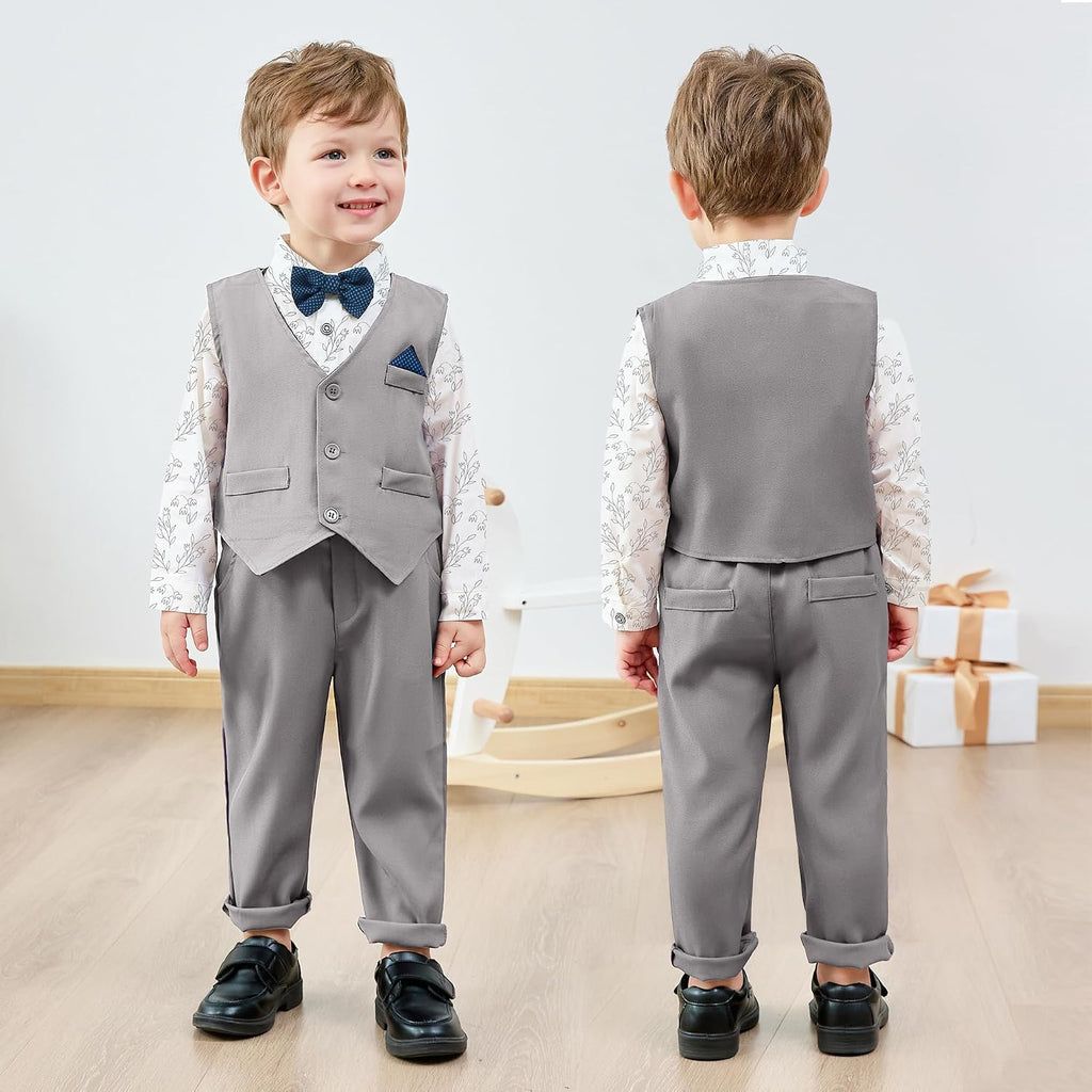 Toddler Baby Boy Clothes Suit 5Pcs Gentleman Wedding Outfit Dress Shirt+Vest+Bow Tie+Suspender Pant Formal Set