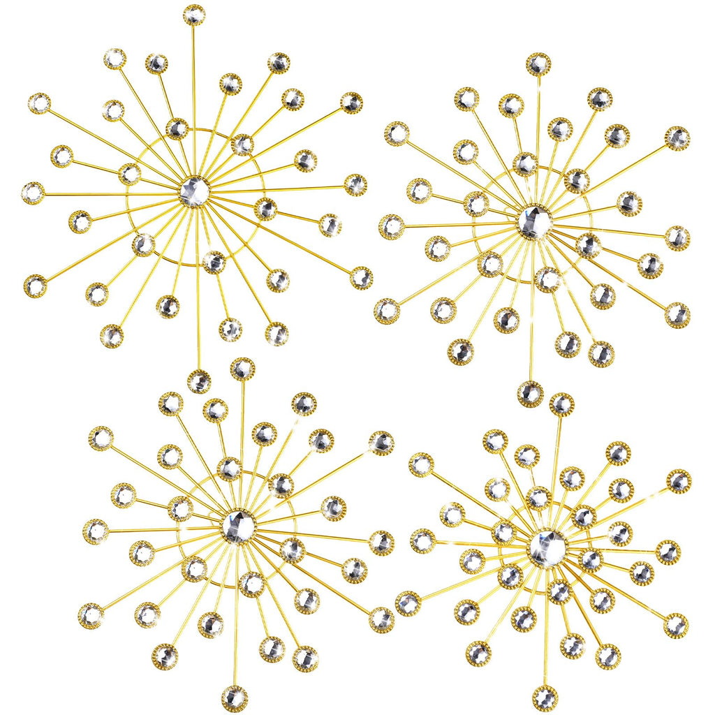 4 Pcs Gold Wall Decor Starburst Metal Wall Art with 3D Rhinestone