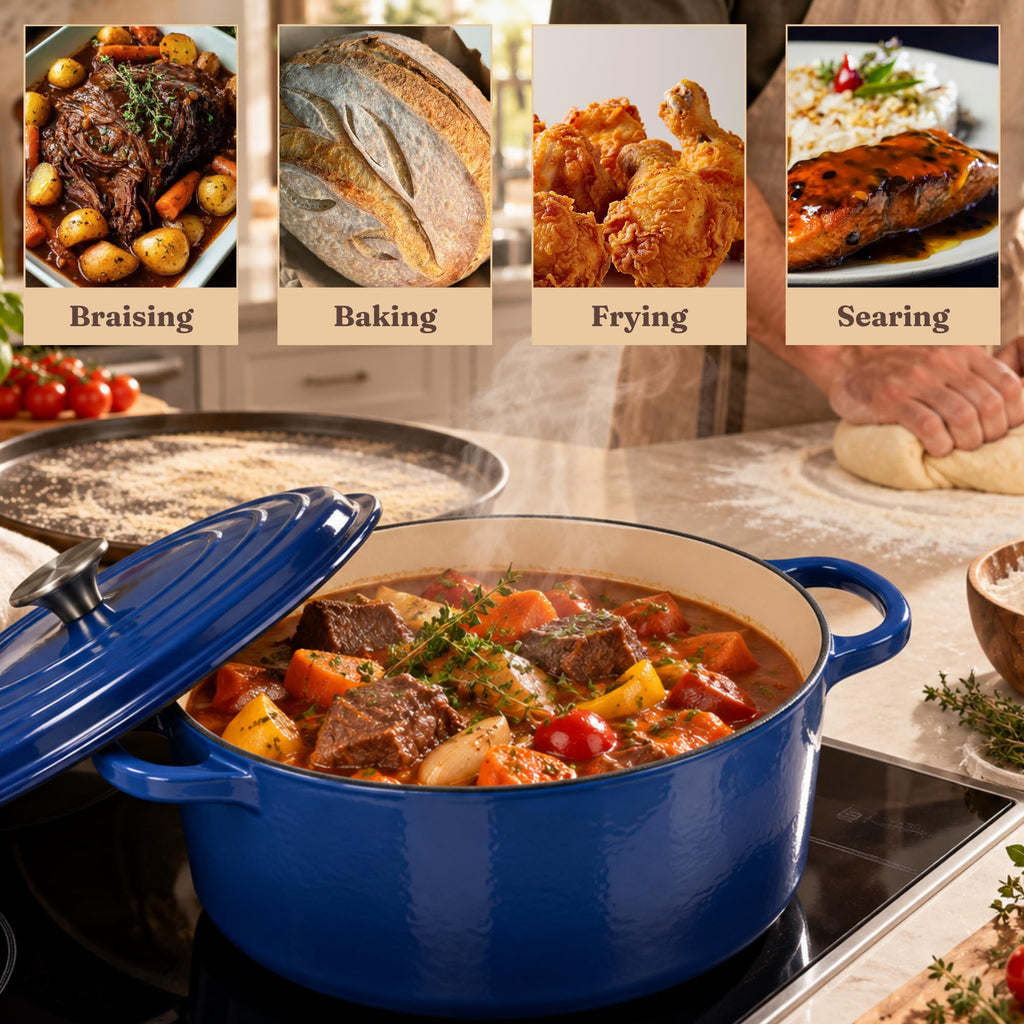 10 qt Dutch Oven Approx, 9.5 qt Enameled Cast Iron Dutch Oven