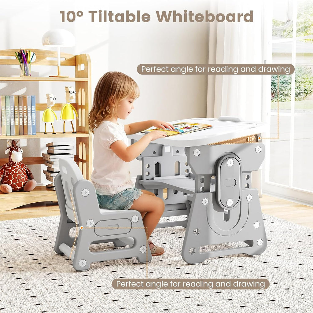 Kids Table and Chair Set, Height Adjustable, Grey
