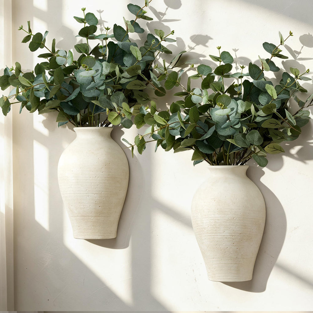 2 Pack Ceramic Wall Vase Home Decor Hanging Planter (12" Rustic)