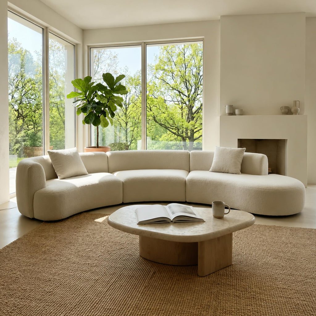 Formia Boucle Curved Sectional Sofa, 153" W Right Hand, White