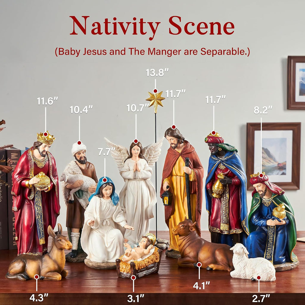 Nativity Sets for Christmas Indoor Set of 13 Pieces 11.8 Inches