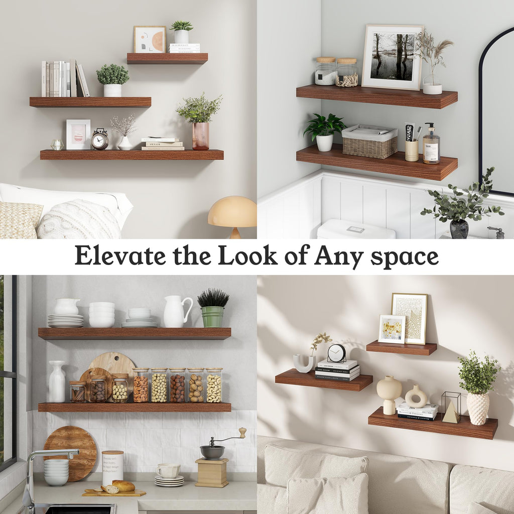 48" Walnut Floating Shelves Wood Wall Shelf, Walnut Color, Set of 1