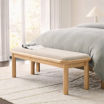 Tara 48" Linen-Look Fabric Upholstered End of Bed Ottoman Foot Rest, Wooden Ottoman Bench with Padded Seat, Long