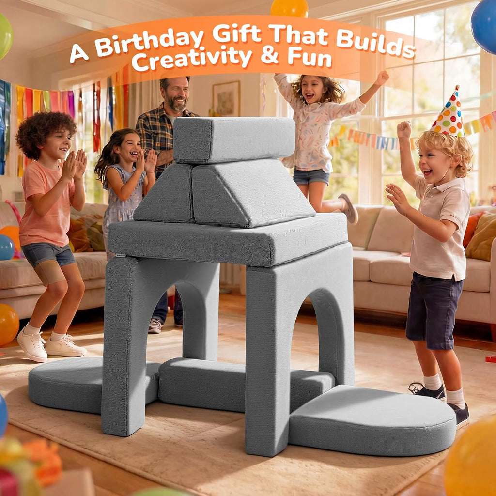 Kids Couch, Light Grey Modular Foam Play Couch, Ages 3+