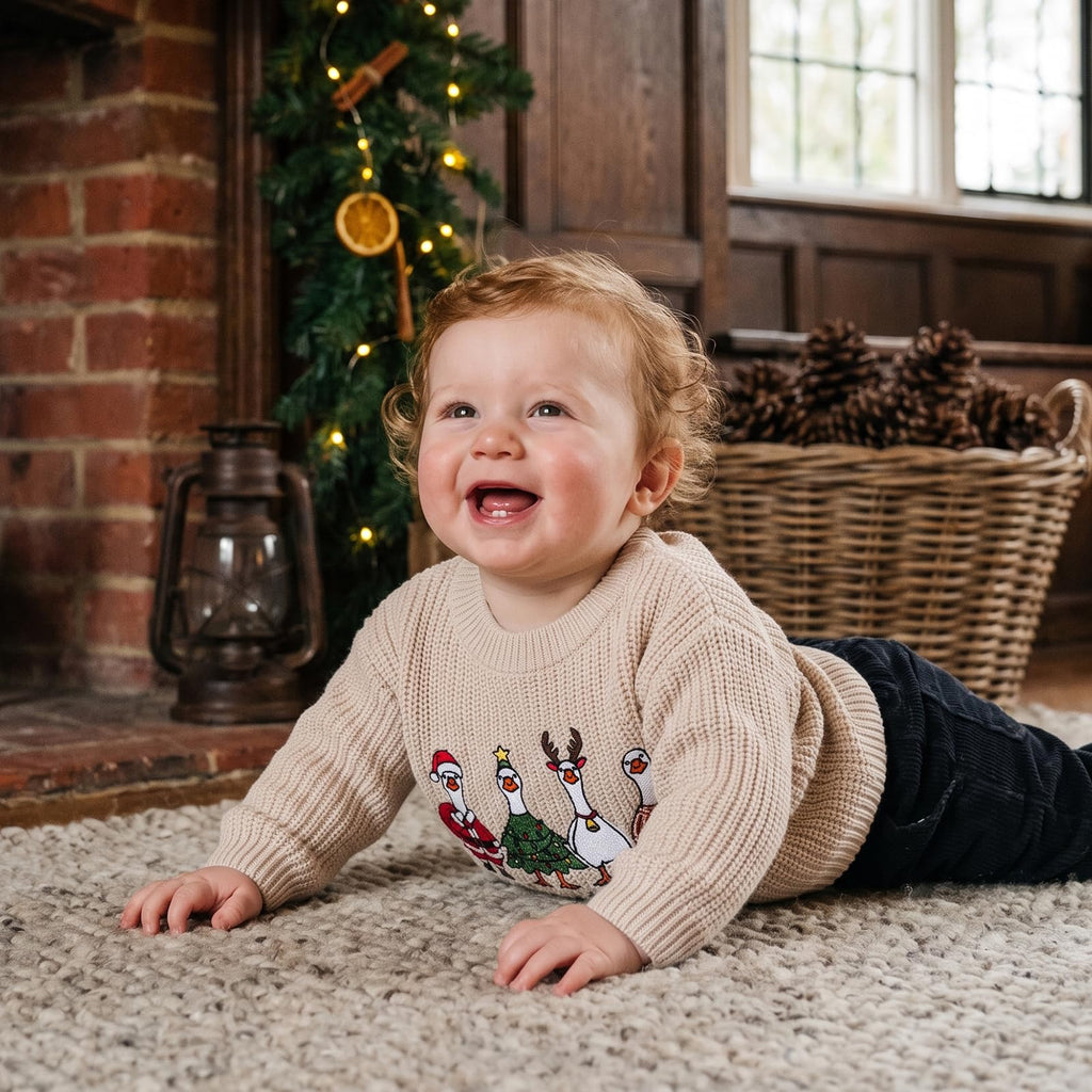 Baby Boy Girl Goose Sweater Long Sleeve Just A Goose Fall Knitwear (Christmas Apricot A, )