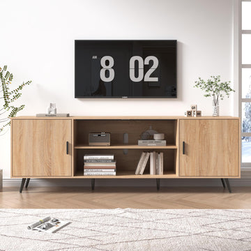 80 Inch Mid Century Modern TV Stand for 75 85 Inch TV, Wood TV Stand with Storage, Entertainment Center Bedroom, TV