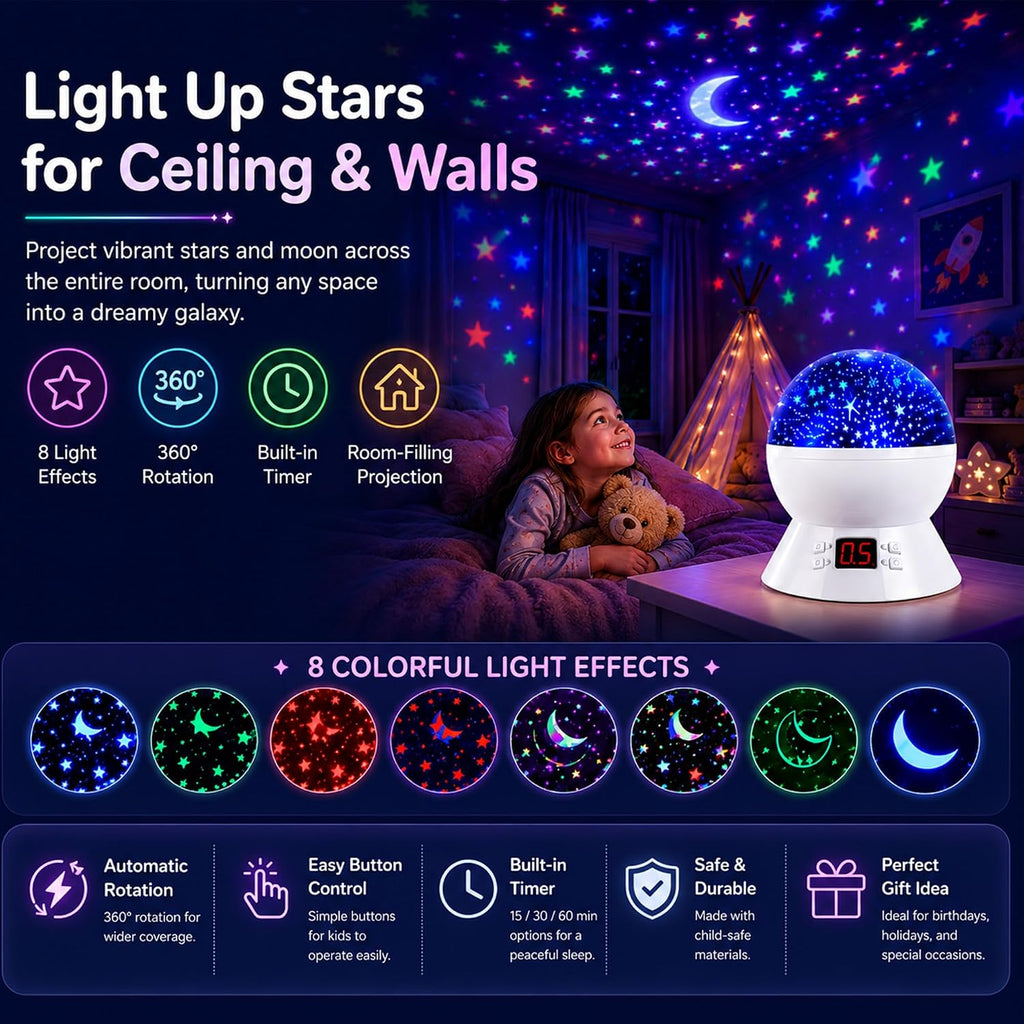 Star Projector Night Light for Kids | Star Light Projector with Timer