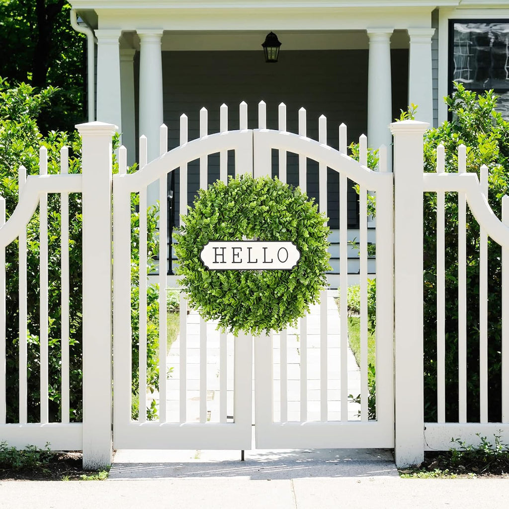 Large Boxwood Wreath Front Door 24'' Artificial Spring Wreaths for Front Door Farmhouse Wedding Green Year Round