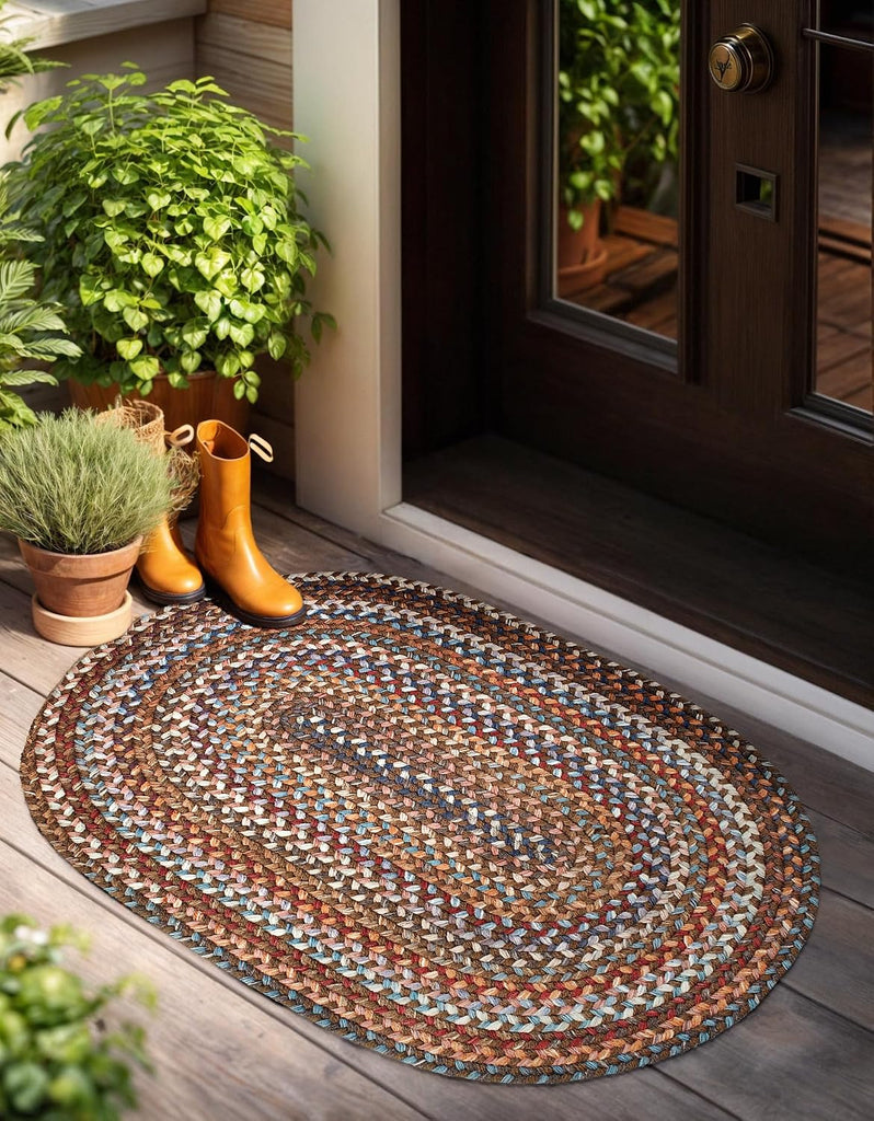 Ascot AC32 Walnut 2' x 3' Oval - Braided Area Rug, Home Decor, Floor Mat or Bedroom Rug - Easy Care, Ideal for High