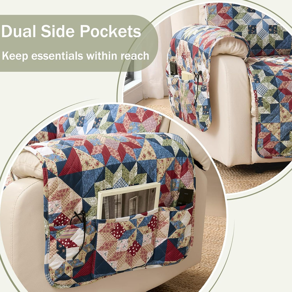 Patchwork Printed Recliner Chair Covers, Soft Quilted Lazy Boy Chair Covers, Pet Friendly Recliner Cover for Sofa