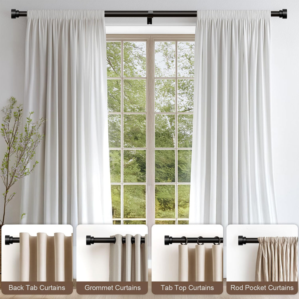Black Curtain Rods for Windows Heavy Duty 1" Diameter Window Curtain Rod with Decorative