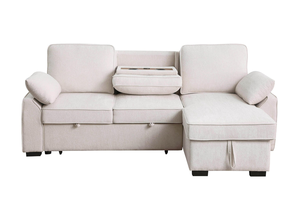 L-Shaped Pull Out Sleeper Couch Bed, Modern Chenille Upholstered Button Tufted Corner Couch Reversible Sectional