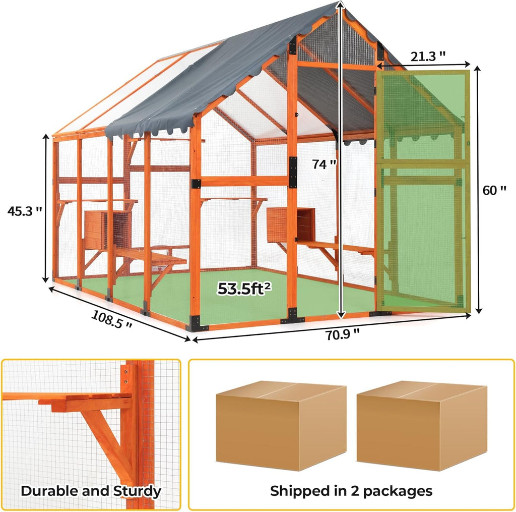 Extra Large Catio Outdoor Cat Enclosure for Multiple Cats, Orange