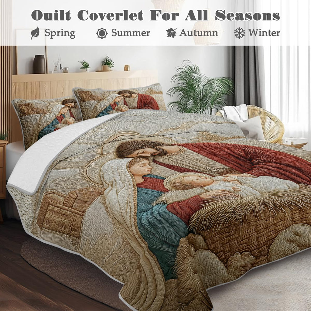Quilt Bedding Set: Priest's Families Comforter Sets, Radiant Blessing Print Bedspread, Farmhouse Bed Coverlet