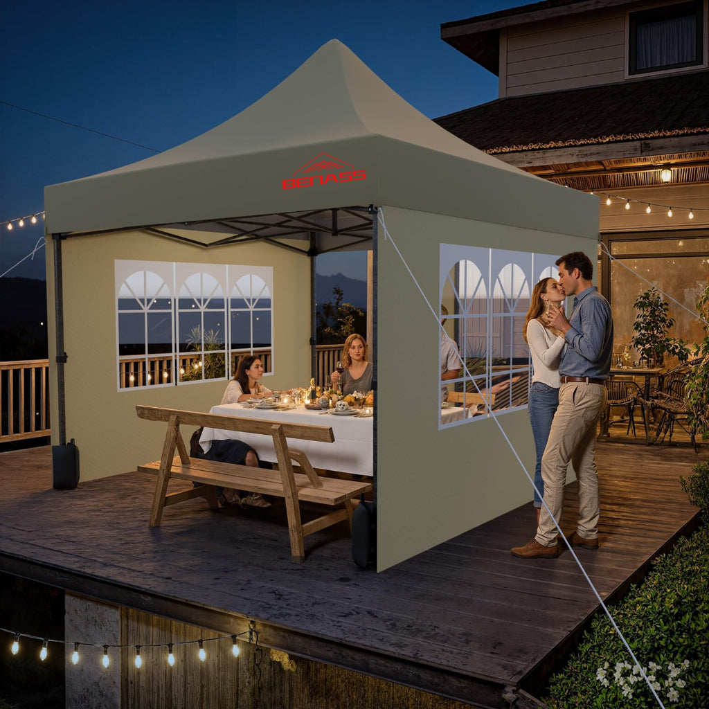 10x10 Heavy Duty Commercial Pop Up Canopy with Sidewalls, Khaki