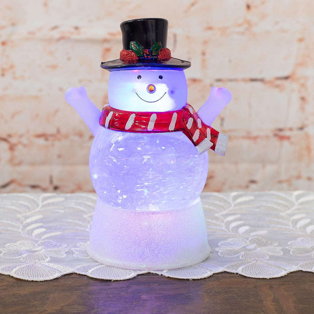 Happy Snowman LED Light-up Glitter Swirl 100MM Sturdy Polyresin Water Globe Christmas Magical Whimsical Tabletop